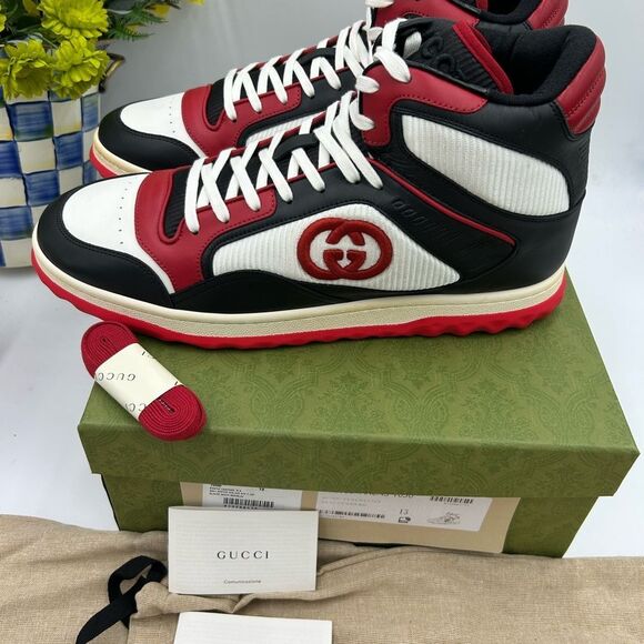 Men's Gucci Mac 80 high top leather sneakers size 13 made in Italy - Picture 5 of 11